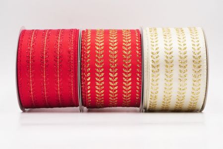 Elegant Leaf Stitch Metallic Christmas Wired Ribbon - Elegant Leaf Stitch Metallic Christmas Wired Ribbon